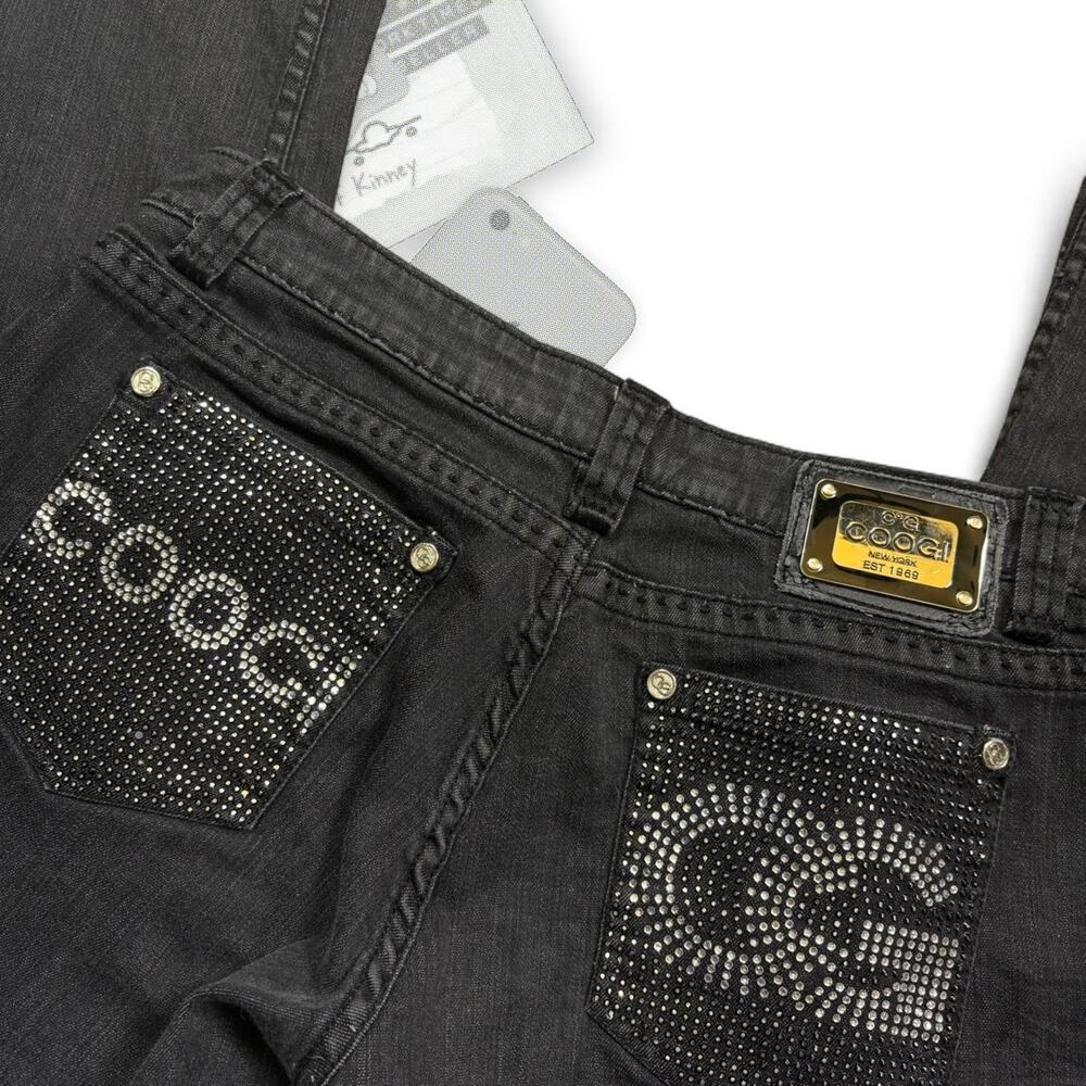 Y2K Coogi Black Slim Fit Low Rise Jeans W/‎ Graphic Bedazzled Gemstone Pockets
